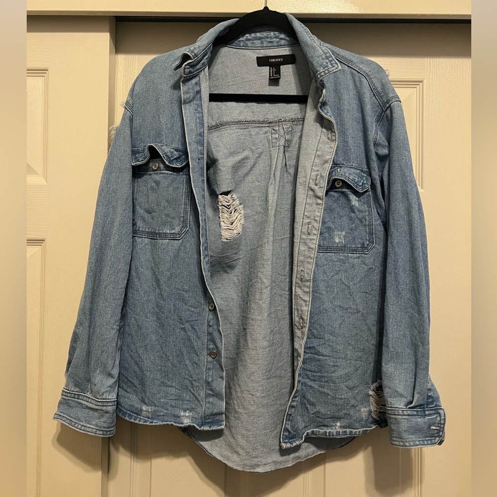 Forever 21 Denim Ripped Jacket